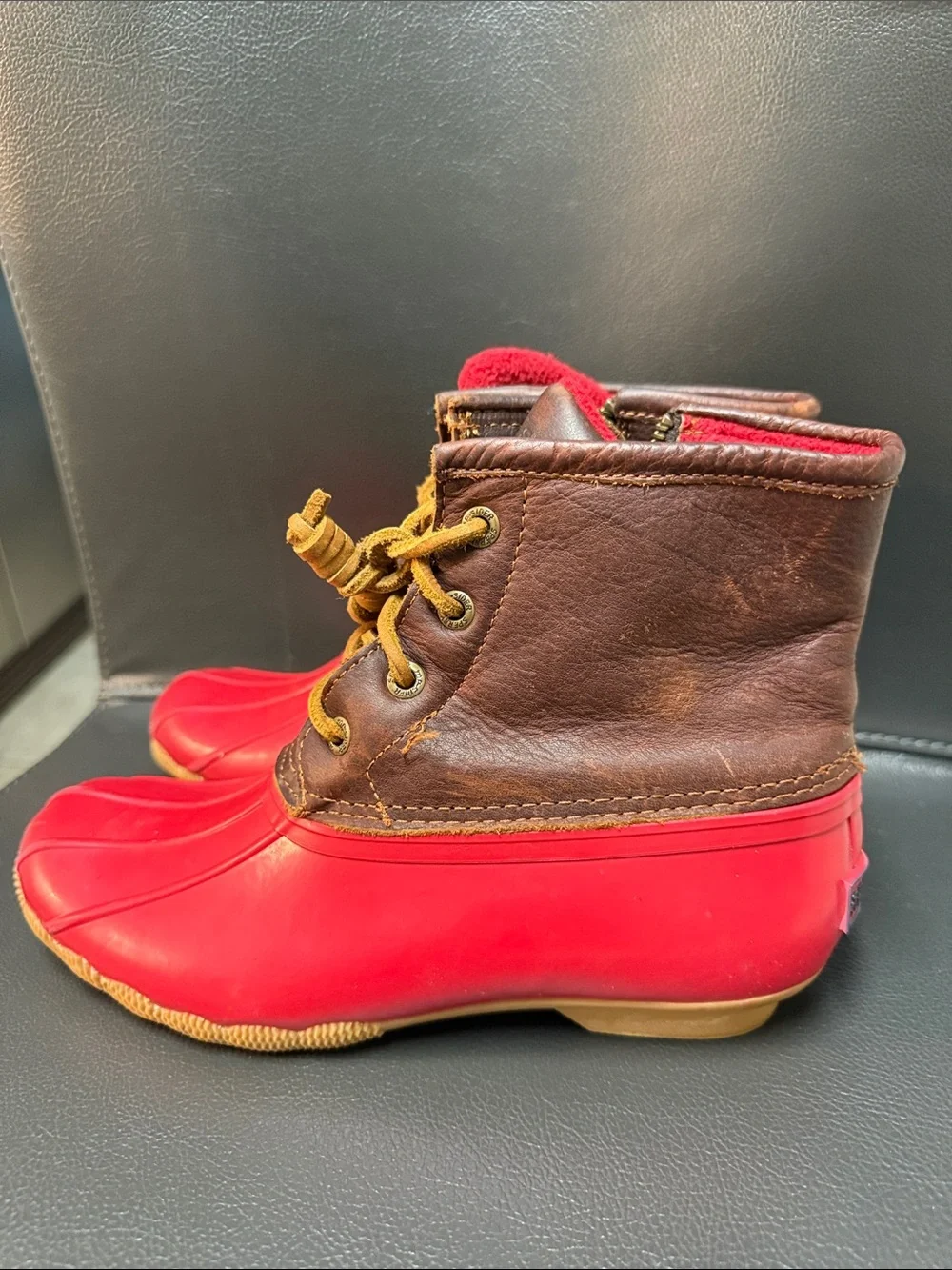 Sperry Top Sider Red and Brown Kids Waterproof Duck Boots